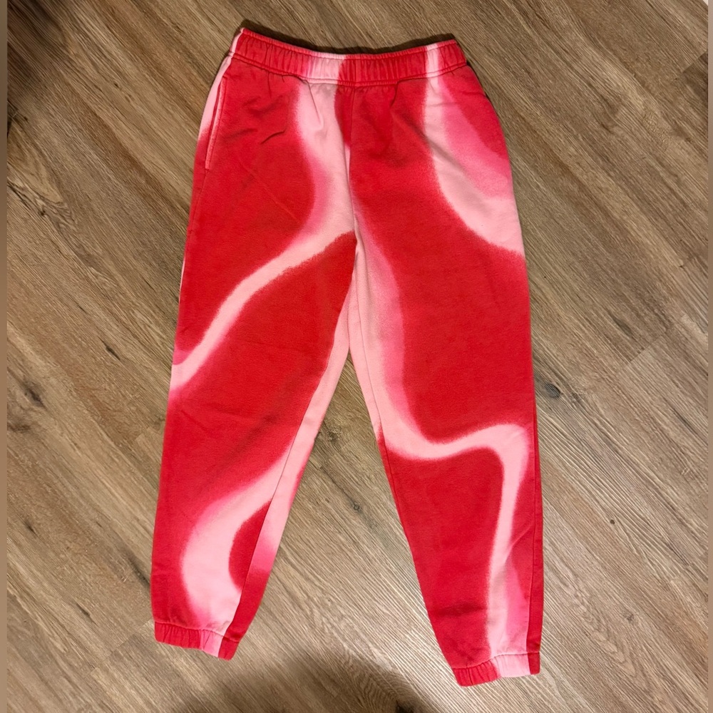 Pink & Red Tie-Dye Fleece Jogger Pants -